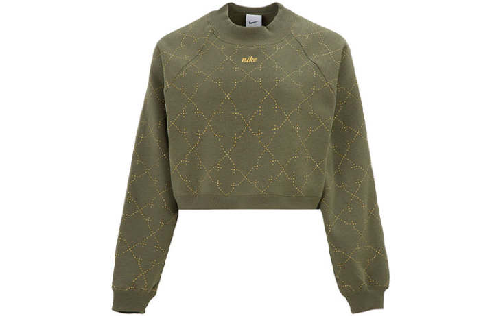 Nike Nike Athleisure Fleece Lined Short Crew Neck Cropped Sweatshirt Winter Women's Green