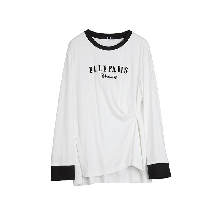 ELLE T Shirts Women's White Crew Neck Thin Straight Fit