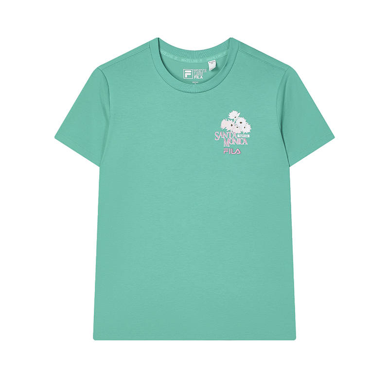 FILA T Shirts Women's Pine Green Crew Neck Moderate Straight Fit