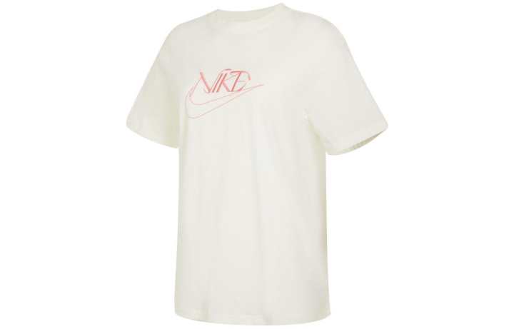 Nike Nike Women'ss Letter Print Crewneck Retro T-Shirt Beige