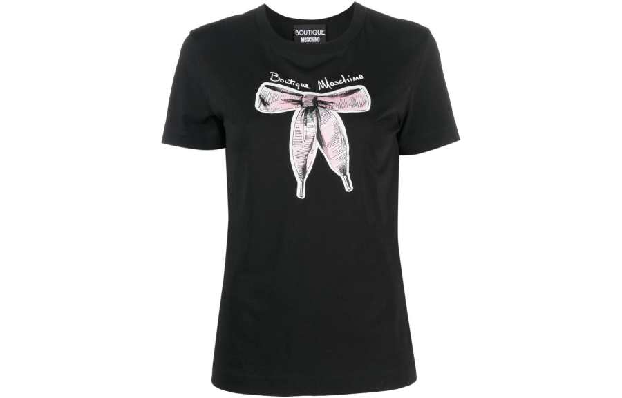 MOSCHINO T Shirts Women's Black Crew Neck Moderate Straight Fit