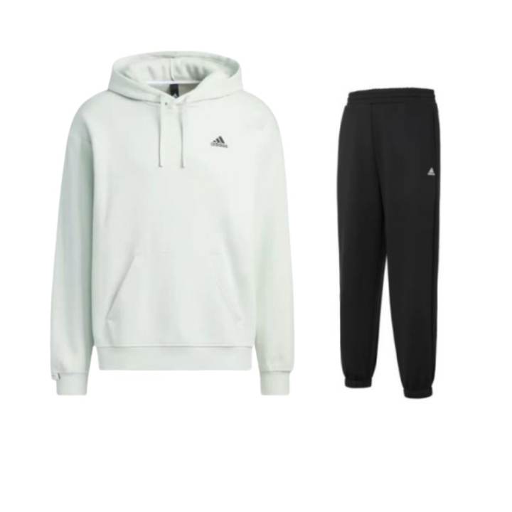 Adidas Adidas Sweatshirt Sets Unisex Clothing Set Light Green Top+Black Pants Hooded Thickened