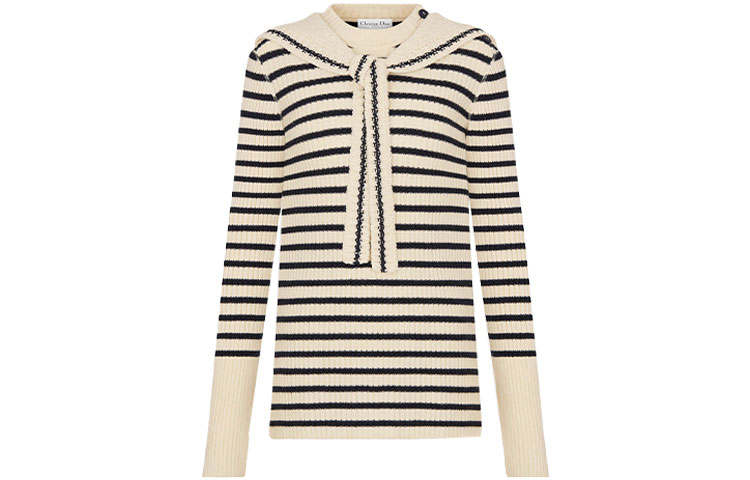 DIOR Quarterly New Products Cashmere Sweaters Women's Ecru Crew Neck Moderate