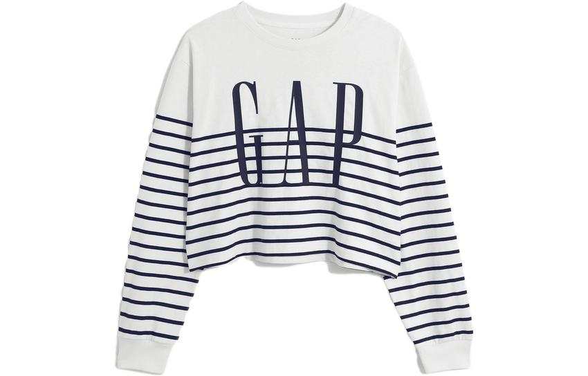 GAP T Shirts Women's Blue Stripes Crew Neck Moderate Straight Fit