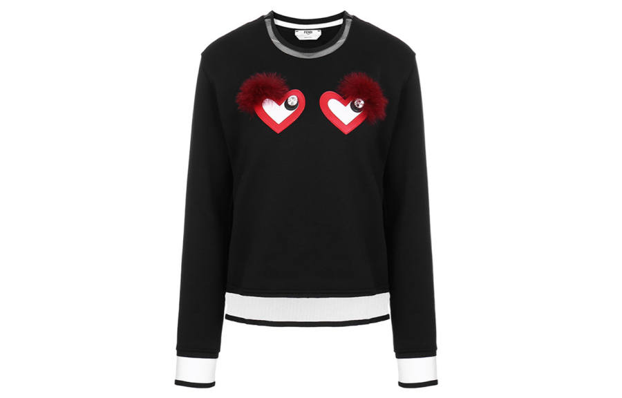 FENDI Sweatshirts Women's Black Crew Neck Moderate Regular