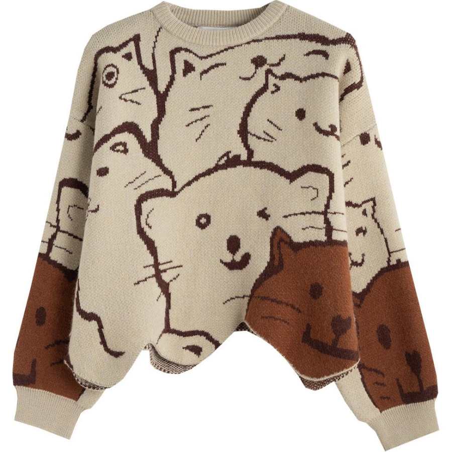 Tonlion Sweater Women's Beige With Coffee Floral