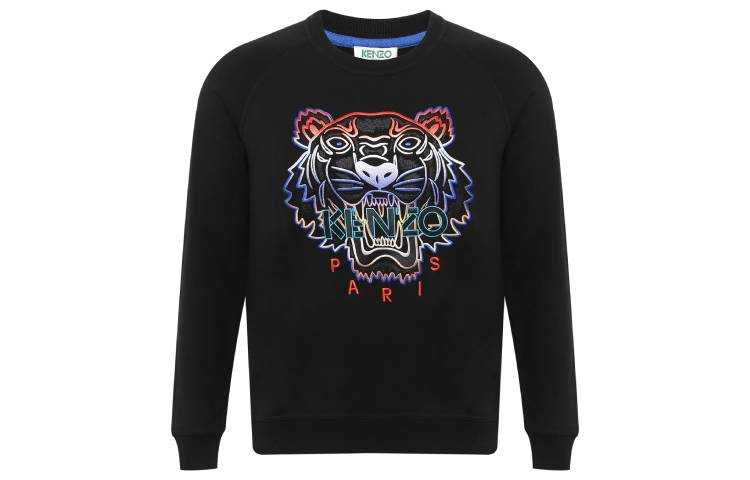 KENZO Classic Tiger Head Sweatshirts Women's Black Crew Neck Moderate Heavyweight