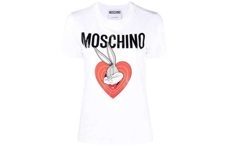 MOSCHINO T Shirts Women's White Crew Neck Moderate Straight Fit