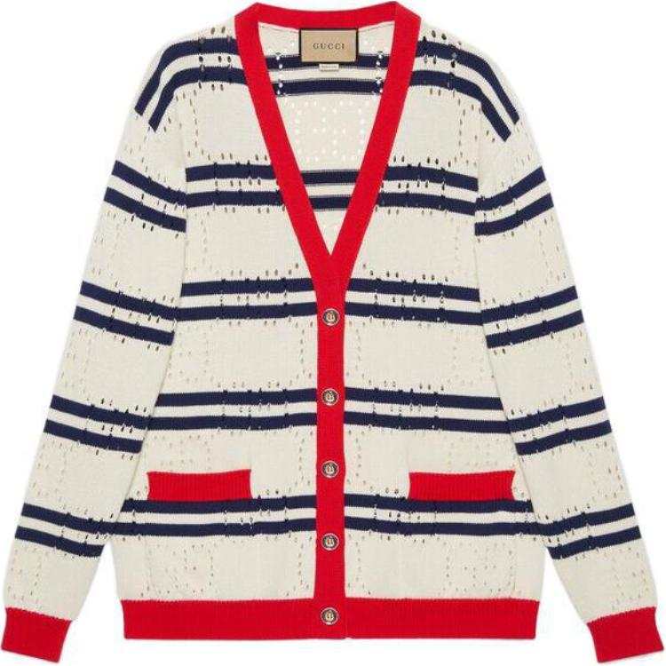 GUCCI SS22 Stripes Knitwear Women's Ivory White