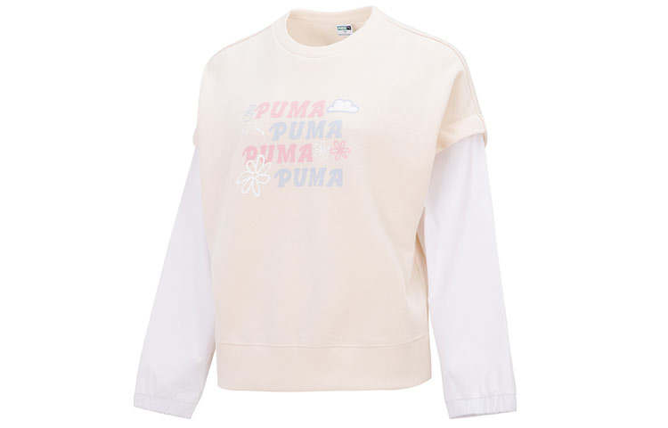 PUMA Sweatshirts Women's Ecru Crew Neck Moderate