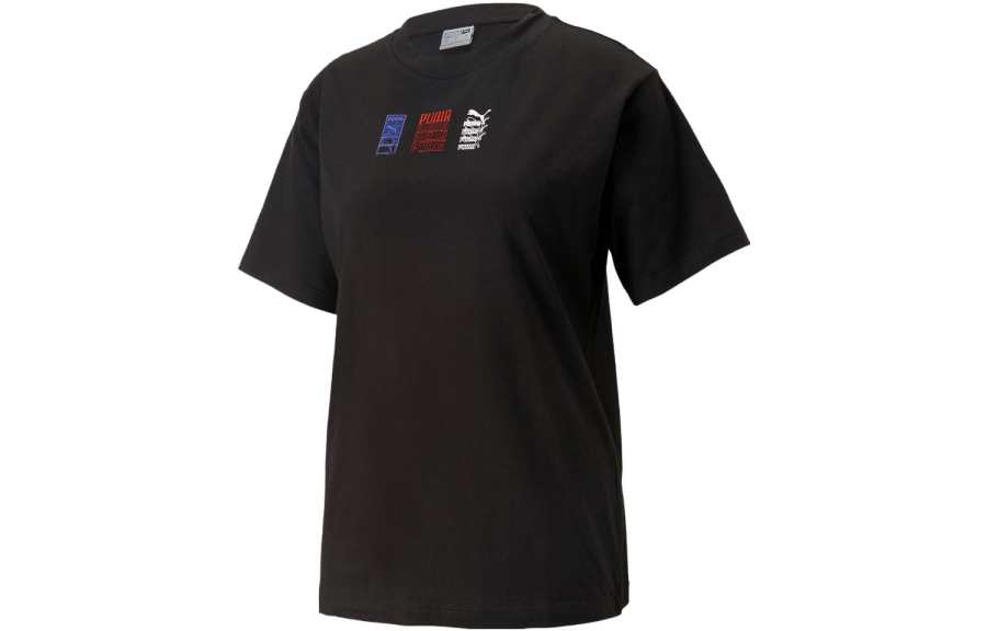 PUMA T Shirts Women's Black Crew Neck Moderate Straight Fit