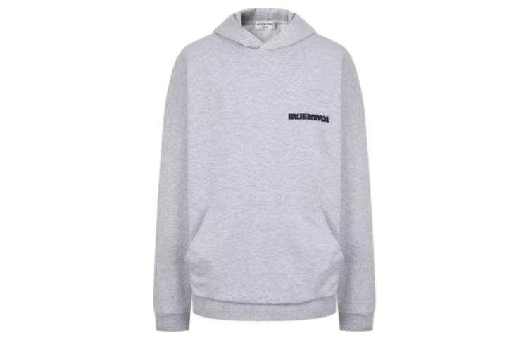 Balenciaga Women's Rotated Logo Embroidered Hoodie Grey