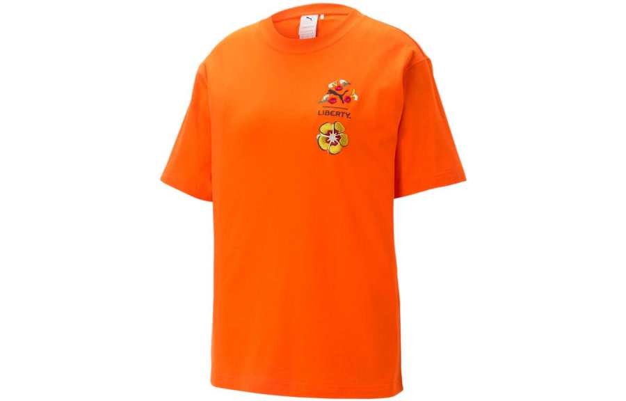 PUMA X Liberty SS23 T Shirts Women's Orange Crew Neck Moderate Straight Fit