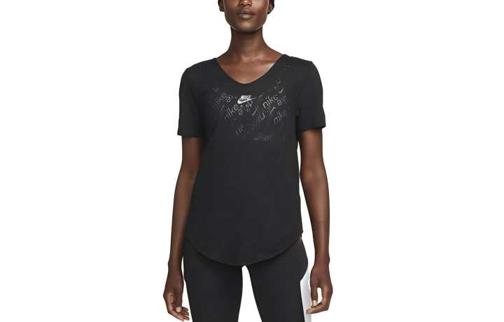 Nike Nike T Shirts Women's Black V Neck Moderate Straight Fit
