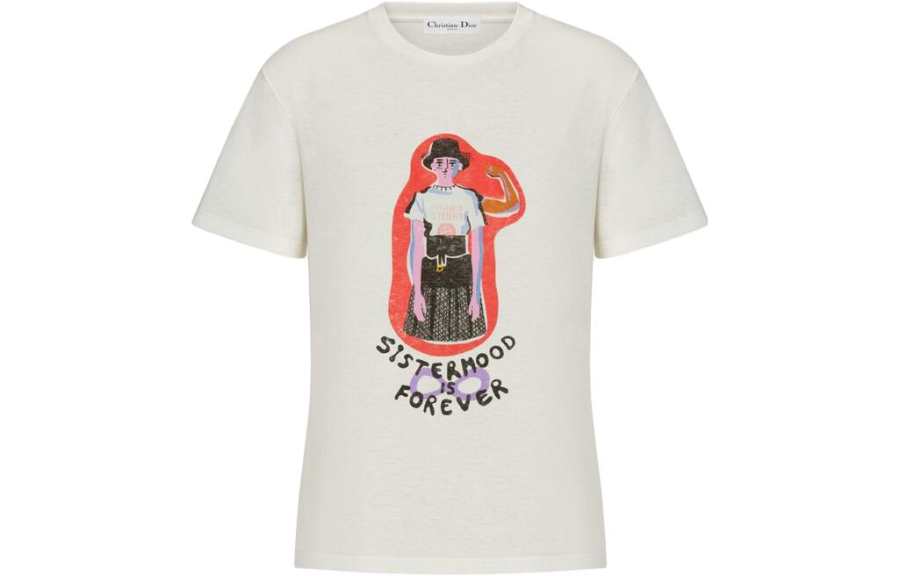 DIOR T Shirts Women's Beige Crew Neck Moderate Straight Fit