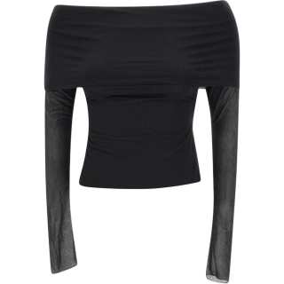 Rotate T Shirts Women's Black Boat Neck Moderate