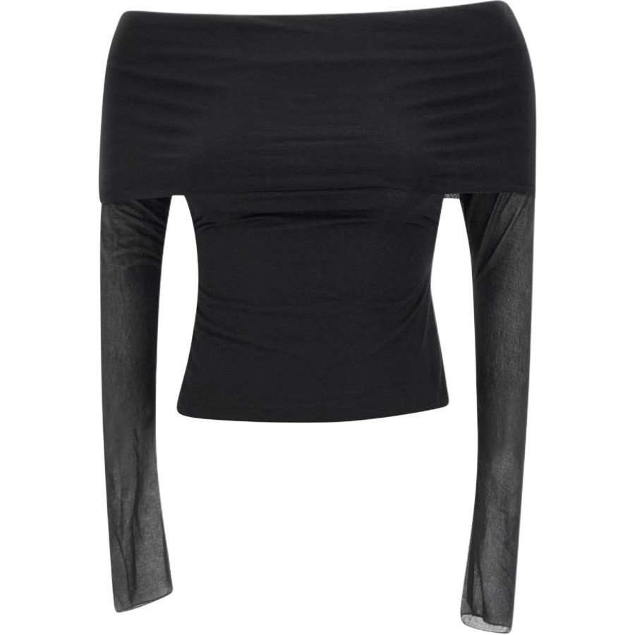 Rotate T Shirts Women's Black Boat Neck Moderate
