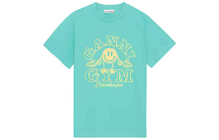 GANNI SS23 Vacation Shop Collection T Shirts Women's Lake Blue Crew Neck Moderate Straight Fit