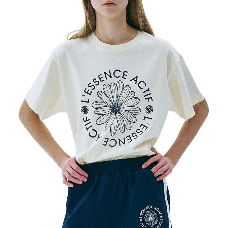 MARDI MERCREDI ACTIF Sports SS25 T Shirt Women's Cream/Marine Blue Korean Style