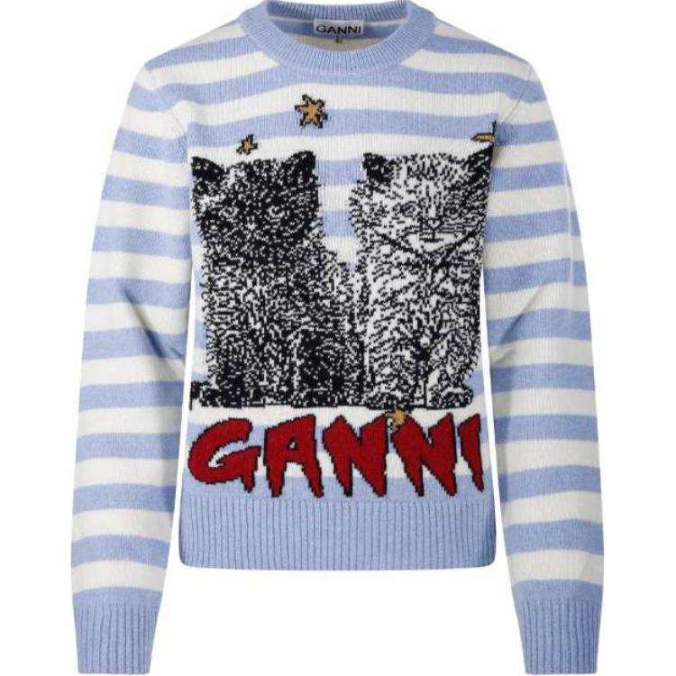 GANNI Striped Graphic Cat Jumper