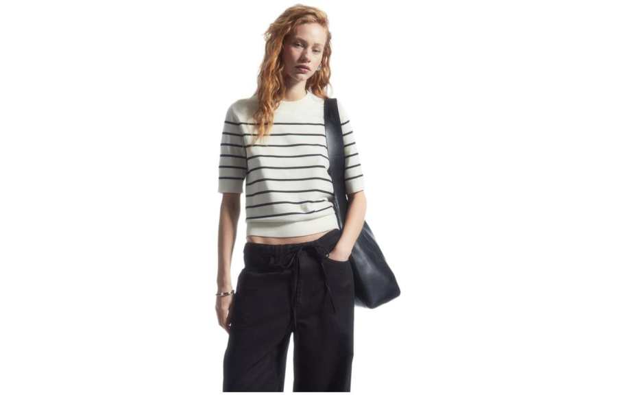 COS T Shirts Women's White Crew Neck Moderate Straight Fit