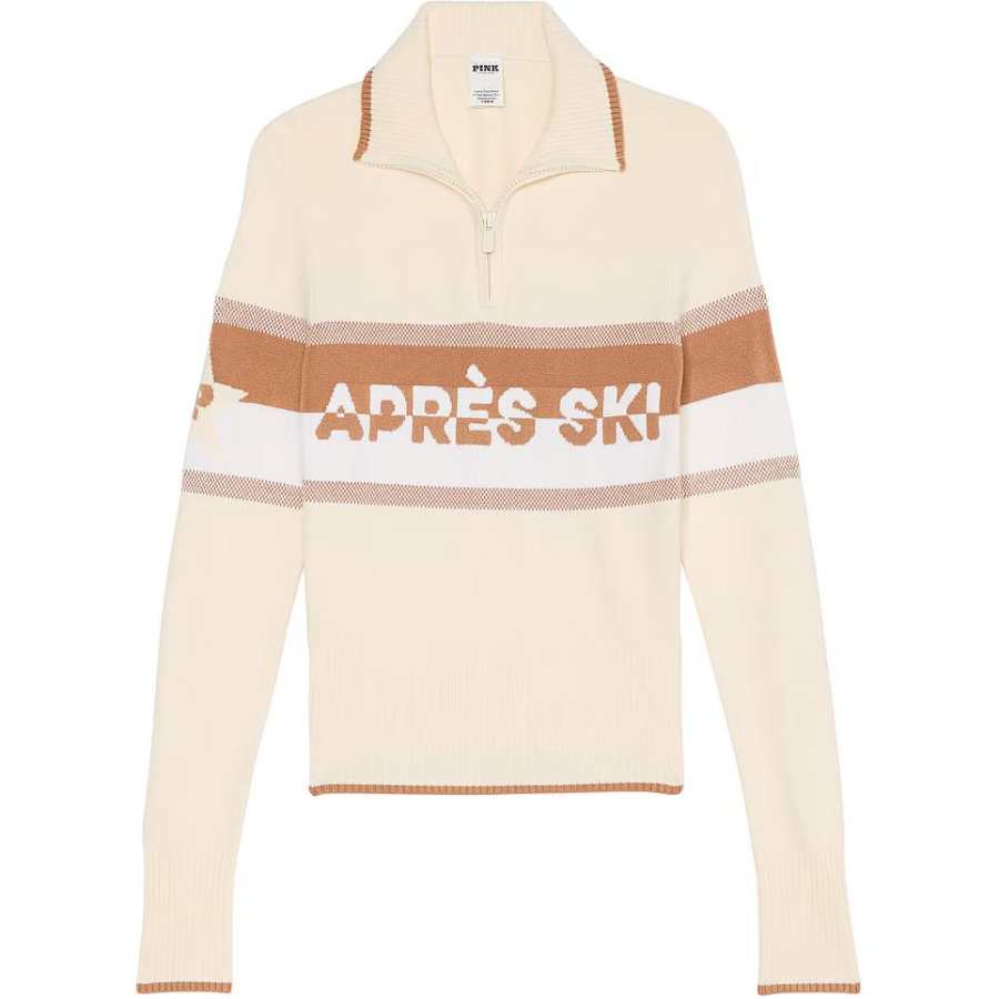 Victoria's Secret PINK Varsity Knit Half Zip Sweater/White Shell Sweater Women's White Shell
