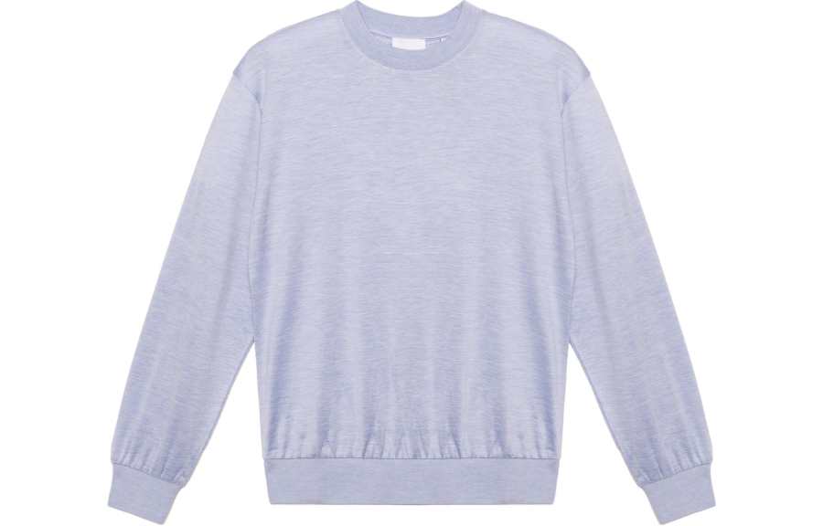 Burberry Long Sleeve Monogram Motif Silk Cotton Top Light Blue