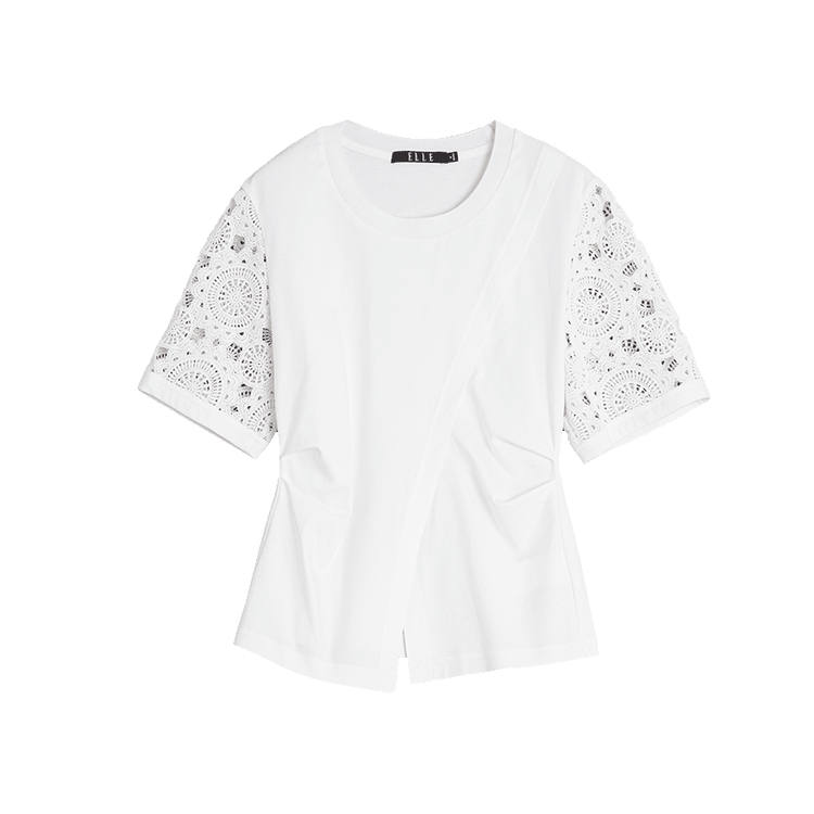 ELLE T Shirts Women's White Crew Neck Moderate Other