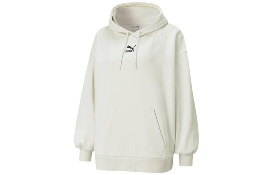 PUMA Classics Oversized Logo Fleece Lined Thermal Casual Loose Fit Hooded Sweatshirt Winter Women's Smoke Gray