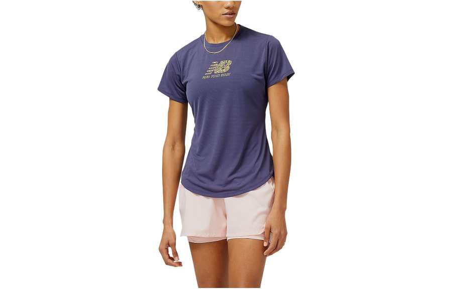 New Balance New Balance T Shirts Women's Purple Crew Neck Moderate Straight Fit