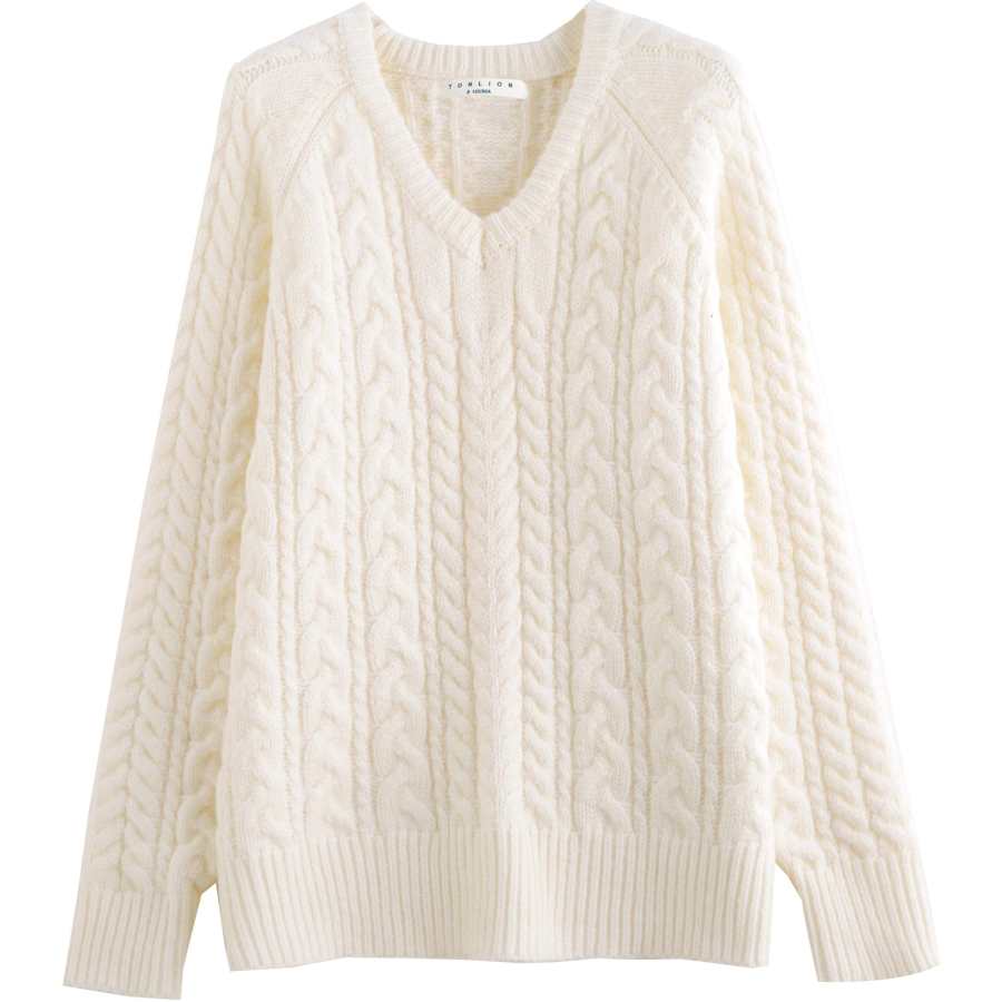 Tonlion Sweaters Women's Ecru V Neck Moderate Other