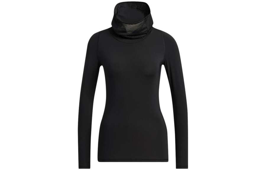 Adidas Adidas T Shirts Women's Black Draped Collar Moderate Straight Fit