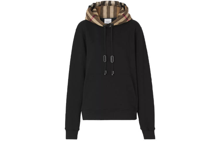Burberry SS21 Women's Vintage-check Cotton Hoodie Black