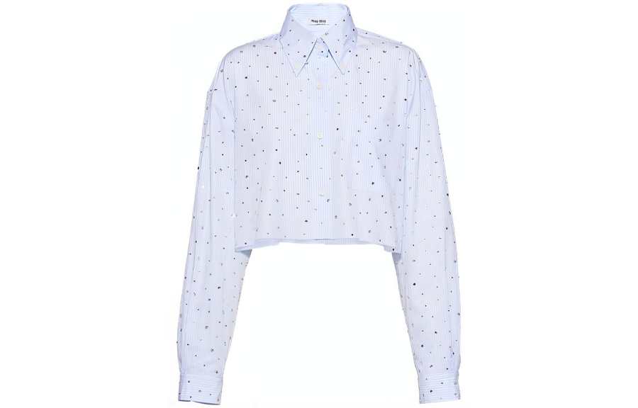 MIU MIU Shirts Women's Sky Blue Lapel Moderate Shirt