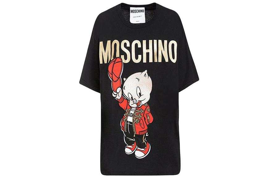 MOSCHINO T Shirts Women's Black Crew Neck Moderate Straight Fit
