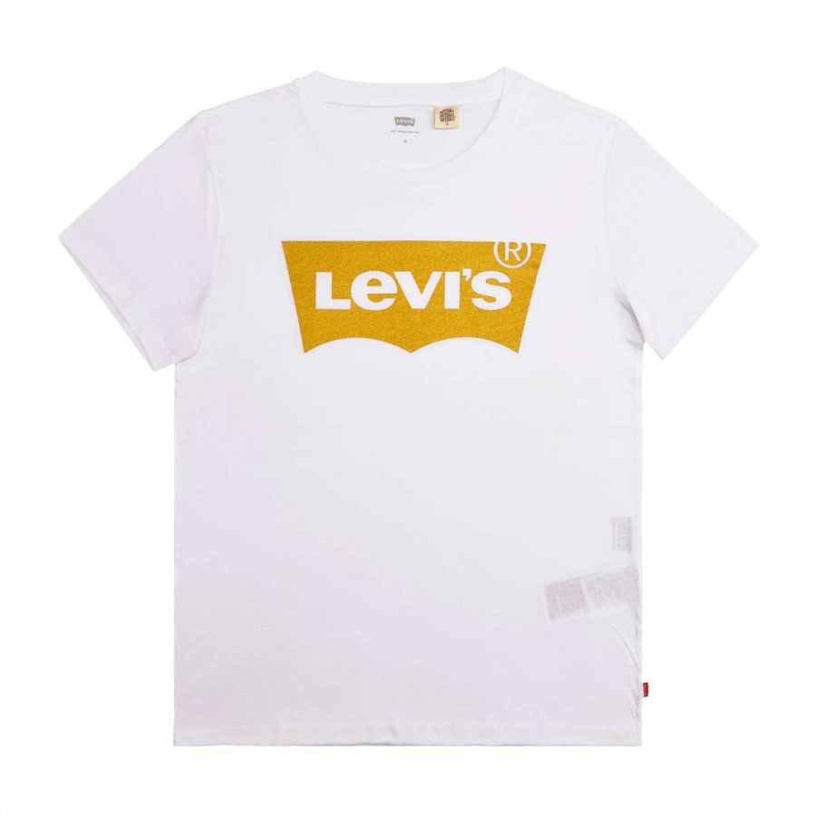 Levis T Shirts Women's White Crew Neck Moderate Straight Fit