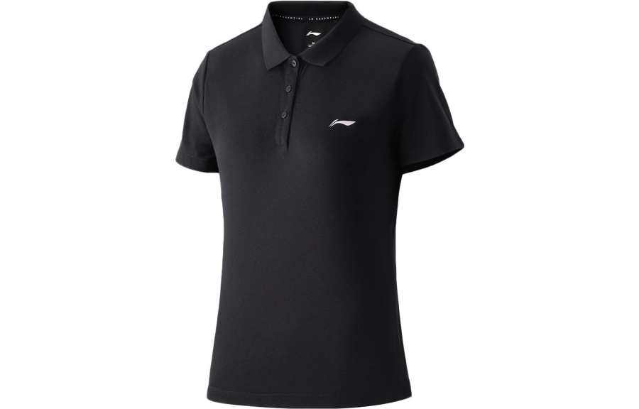 Li-Ning Li Ning Training Series Polo Shirts Women's Black Polo Collar Moderate Straight Fit