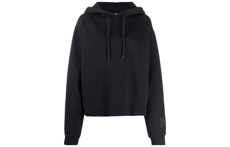 Alexander Wang Cuff Letter Logo Fleece Lined Hooded Pullover Long Sleeved Sweatshirt Women's Black