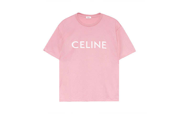 CELINE T Shirts Women's Pink Crew Neck Moderate Straight Fit