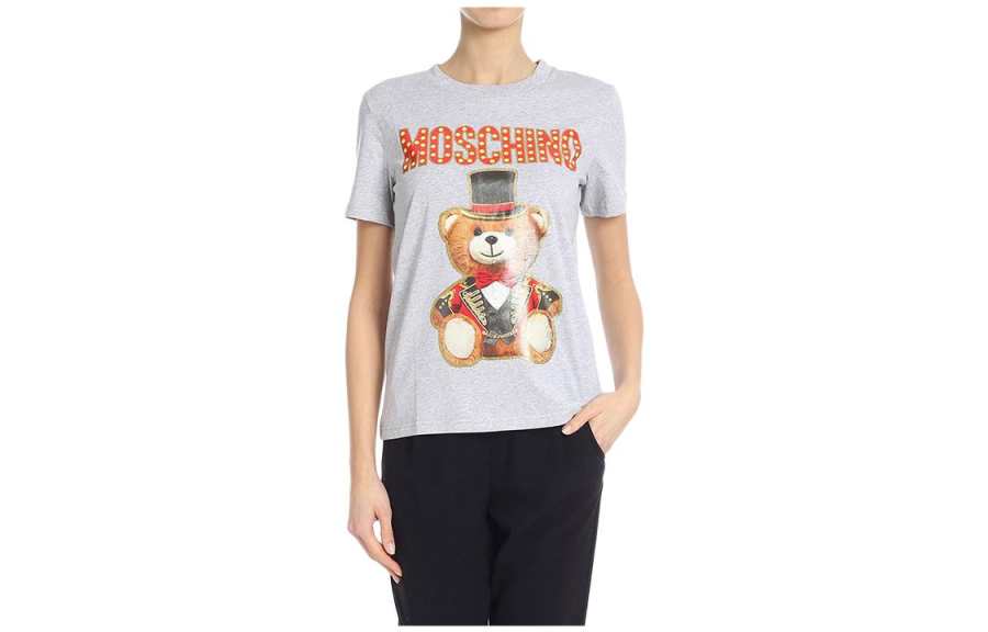 MOSCHINO T Shirts Women's Gray Crew Neck Moderate Straight Fit