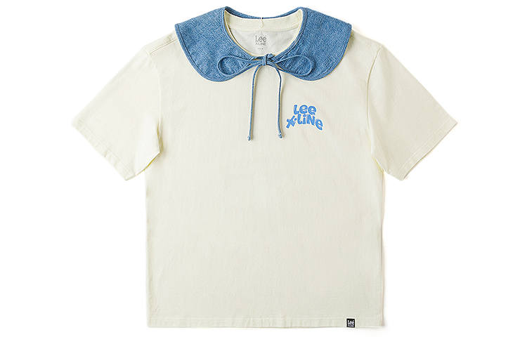 Lee T Shirts Women's Ecru Peter Pan Collar Moderate Straight Fit