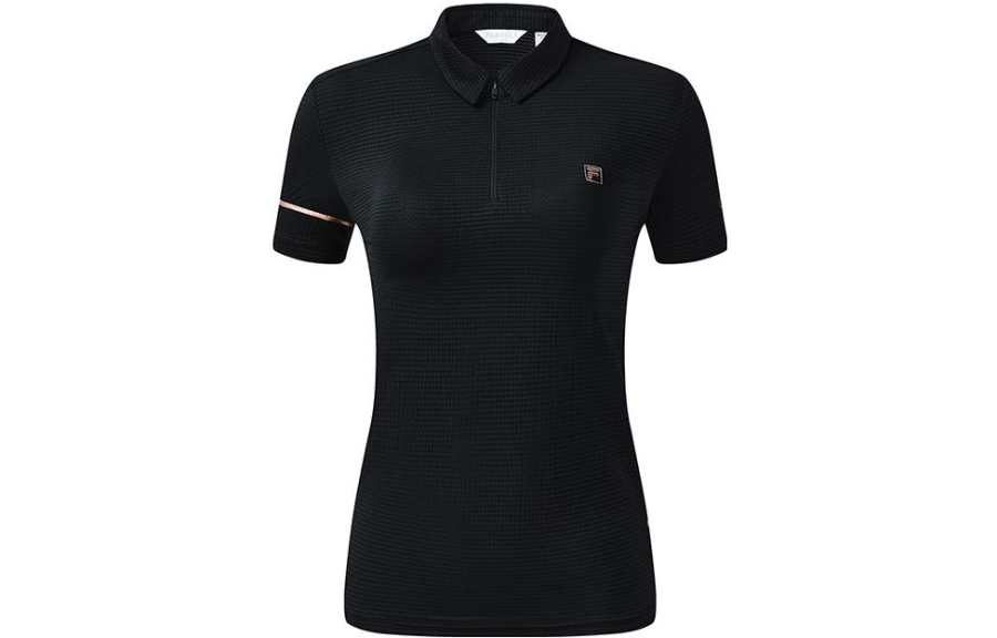 FILA Polo Shirts Women's Black Polo Collar Moderate Straight Fit