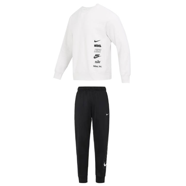 Nike Nike Sweatshirt Sets Men's Clothing Set White Top+Black Pants Crew Neck Moderate