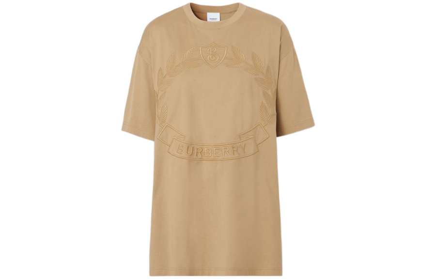 Burberry FW22 Solid Color Logo Embroidery Pullover Short Sleeved T Shirt Women's Beige