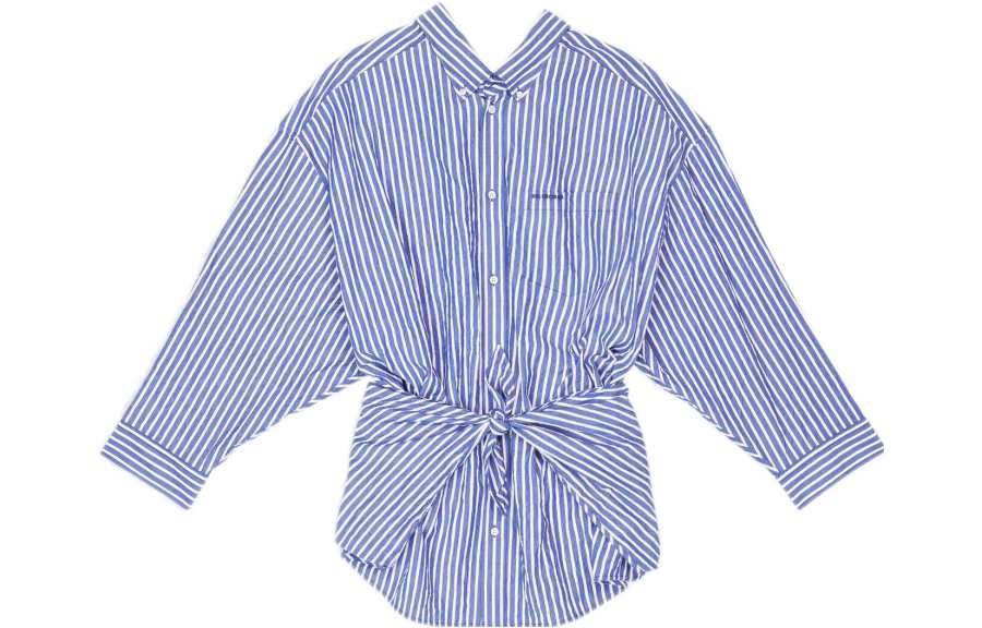 Balenciaga Crinkled Stripe Knotted Shirt