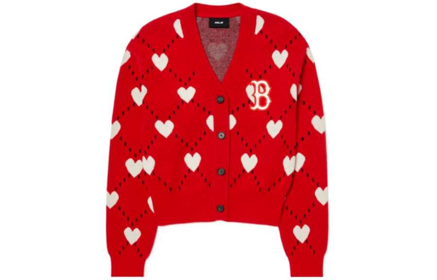 MLB Knitwear Women's Red V Neck Moderate Cardigan