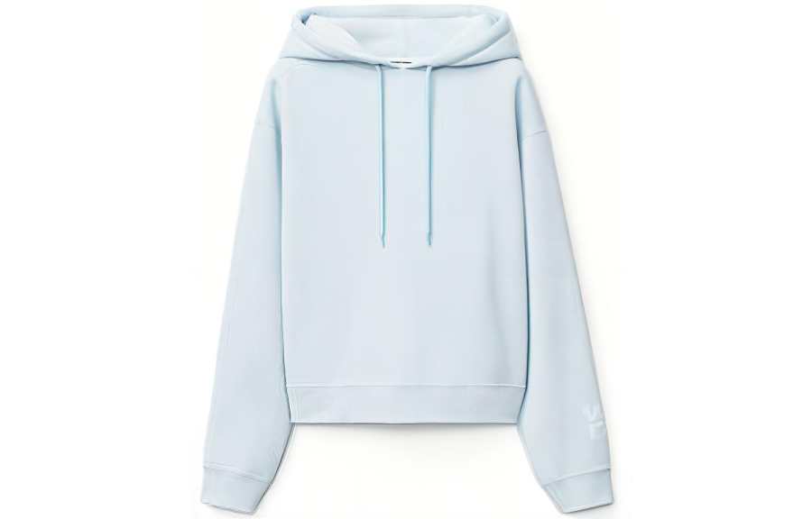 Alexander Wang Cuff Letter Logo Fleece Lined Hooded Pullover Long Sleeved Sweatshirt Women's Blue