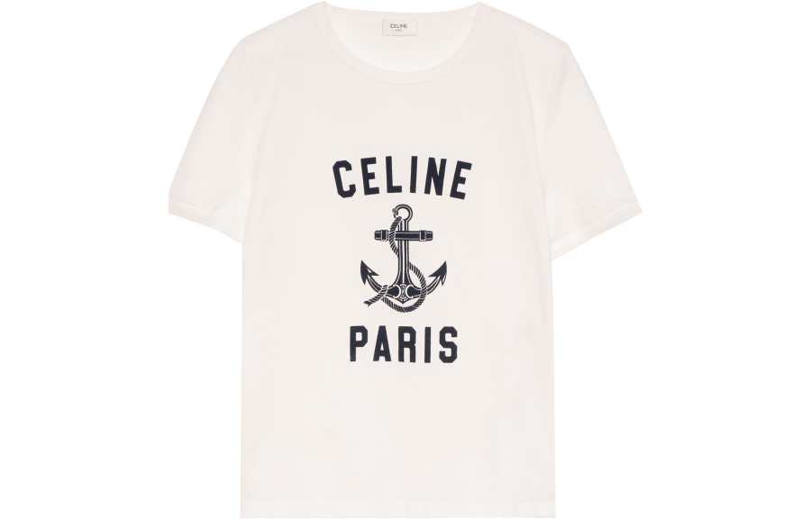 CELINE T Shirts Women's White Crew Neck Moderate Straight Fit