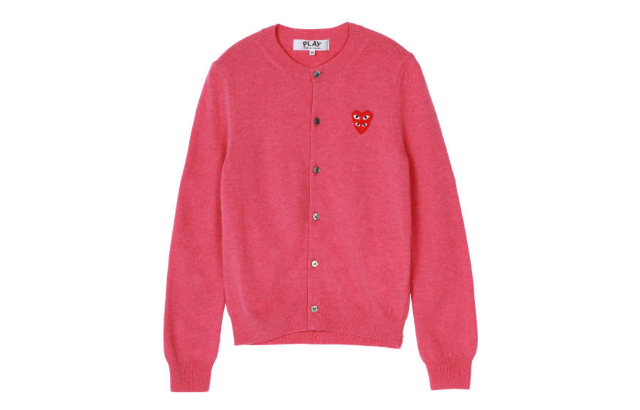 CDG Play Knitwear Women's Pink Crew Neck Moderate Cardigan