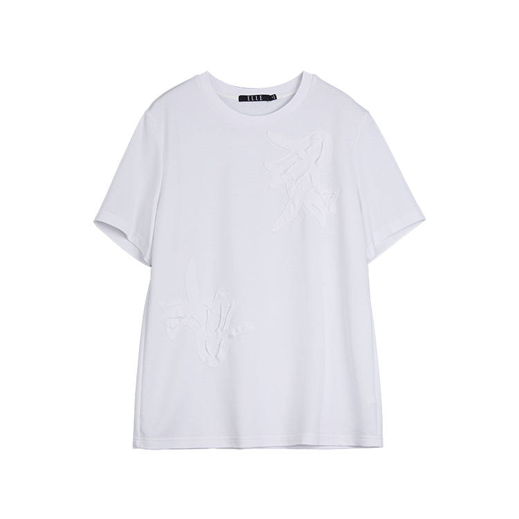 ELLE T Shirts Women's White Crew Neck Moderate Other